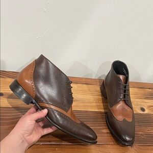 Paul Fredrick Made In Italy Leather Men's Two-Tone Brown Wingtip Boots Size 10M